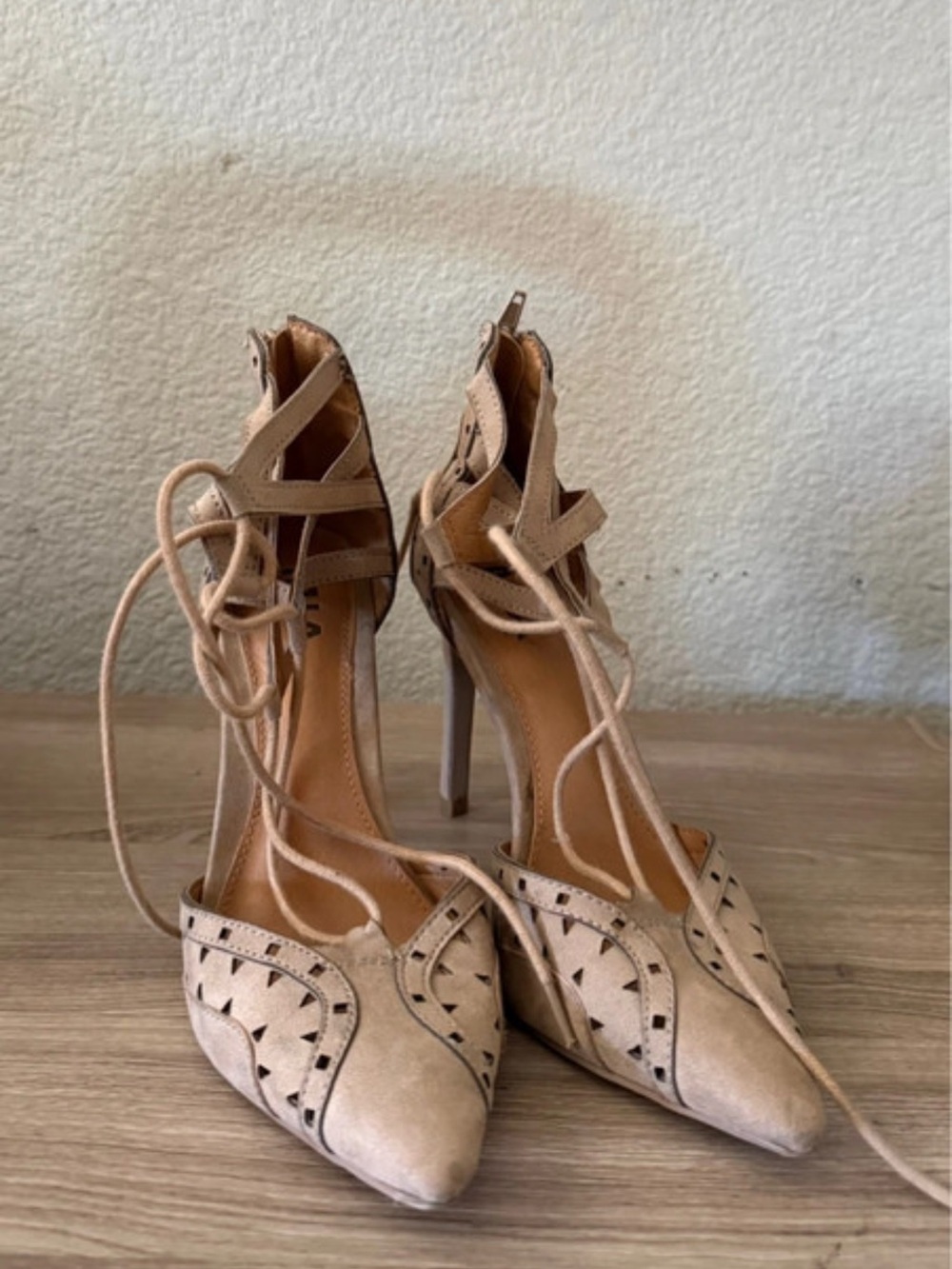 Women's Nude Suede Lace-Up High Heel